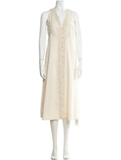 Pre-owned Scarlett Poppies Lace Pattern Midi Length Dress In Neutral