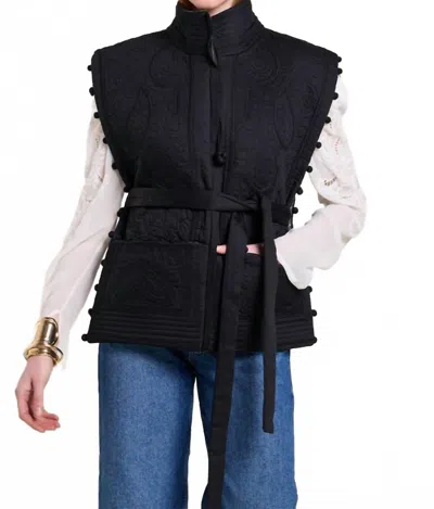 Scarlett Poppies Liana Zip Vest In Onyx Black