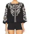 Scarlett Poppies Neely Round Neck Three Quarter Sleeve Top In Onyx Black