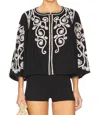 Scarlett Poppies Neely Round Neck Three Quarter Sleeve Top In Onyx Black In Black