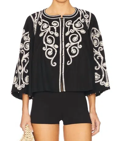 Scarlett Poppies Neely Round Neck Three Quarter Sleeve Top In Onyx Black