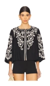 Scarlett Poppies Neely Round Neck Three Quarter Sleeve Top In Onyx Black In Onyx Black