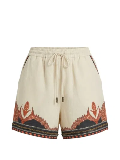 Scarlett Poppies Pam Embroidered Drawstring Shorts In Neutral