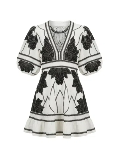 Scarlett Poppies Petal Whispers Embroidered Dress In White