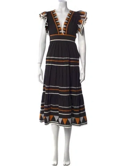 Pre-owned Scarlett Poppies Printed Midi Length Dress In Black