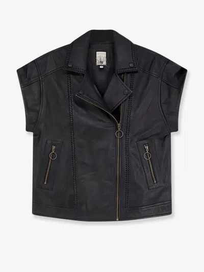 Scarlett Poppies Ruttiya Leather Sleeveless Jacket In Black
