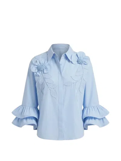 Scarlett Poppies Siena Floral-appliqué Tiered-sleeves Shirt In Blue