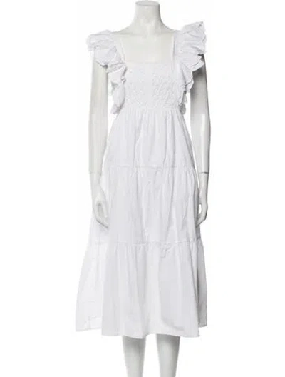 Pre-owned Scarlett Poppies Square Neckline Midi Length Dress In White