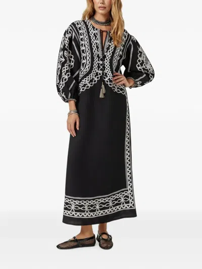 Scarlett Poppies Tahara Embroidered Tassel-detail Kaftan In Black