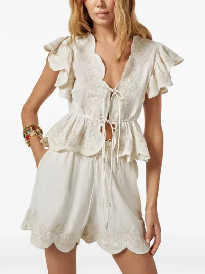 Scarlett Poppies Terrel Ruffled Embroidered Top In White