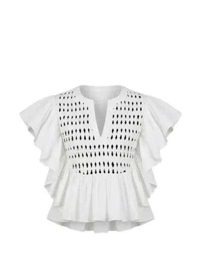 Scarlett Poppies Tommie Ruffled Open-work Top In White
