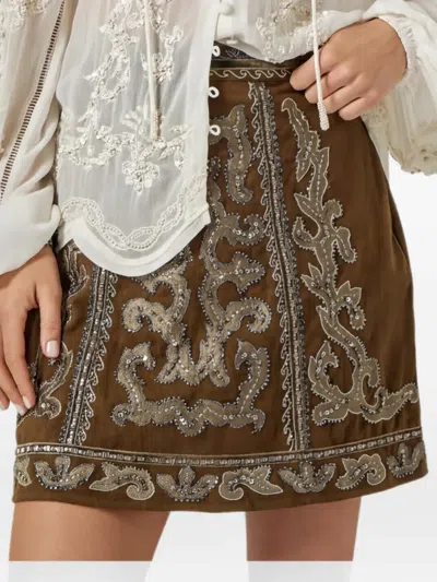 Scarlett Poppies Tyrio Bead-embellished Mini Skirt In Brown