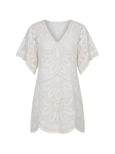 Scarlett Poppies Ulay Floral-embroidered Mini Dress In Gray