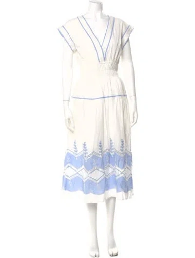 Pre-owned Scarlett Poppies V-neck Midi Length Dress In White