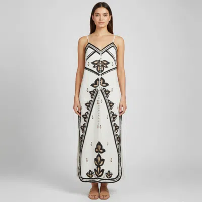Pre-owned Scarlett Poppies White Embroidered Linen Blend Slit Midi Dress S