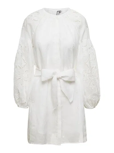 Scarlett Poppies White Mini Dress In Embroidery Anglais In Techno Fabric Woman