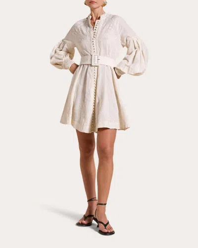 Scarlett Poppies Women's Berite Embroidered Linen Button-front Mini Dress In White