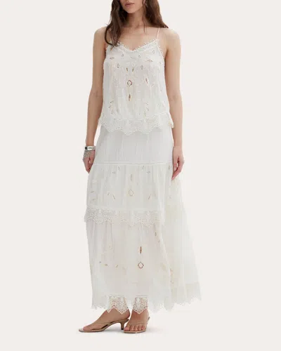 Scarlett Poppies Women's Esha Embroidered Crinkled Crepe Tank Top In White