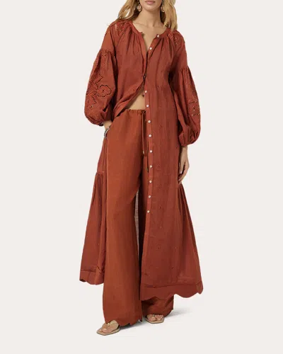 Scarlett Poppies Women's Fiona Linen Scalloped Drawstring Trousers In Brown