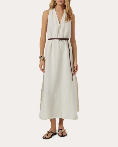 Scarlett Poppies Women's Marley Whipstitch Linen Belted Maxi Dress In White