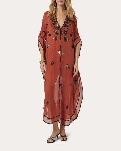 Scarlett Poppies Women's Rio De Janeiro Beaded Sequin Georgette Kaftan In Brown