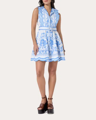 Scarlett Poppies Women's Vixeen Floral Cotton Scalloped Mini Dress In Blue