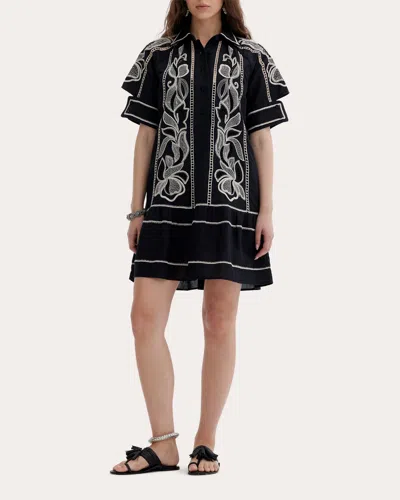 Scarlett Poppies Women's Yuddha Embroidered Shirt Dress In Black