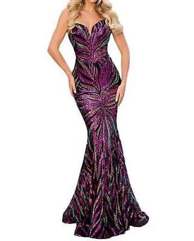 Pre-owned Scarlett Portia& Long Strapless Mermaid Prom Dress In Black/hot Pink/gold - Size