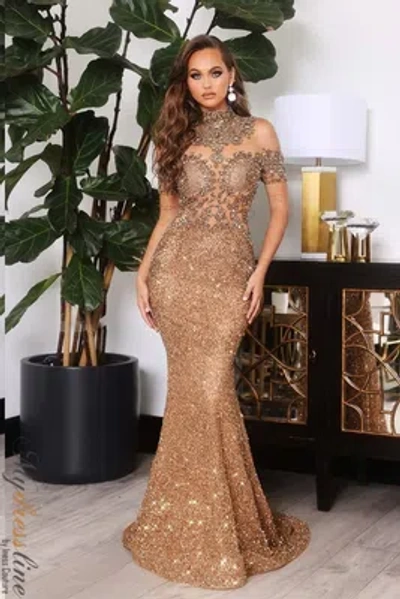 Pre-owned Scarlett Portia &  Ps22418c Evening Dress Lowest Price Guarantee Authentic In Gold