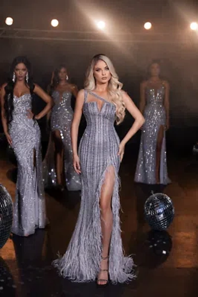 Pre-owned Scarlett Portia &  Ps23965 Evening Dress Lowest Price Guarantee Authentic In Silver