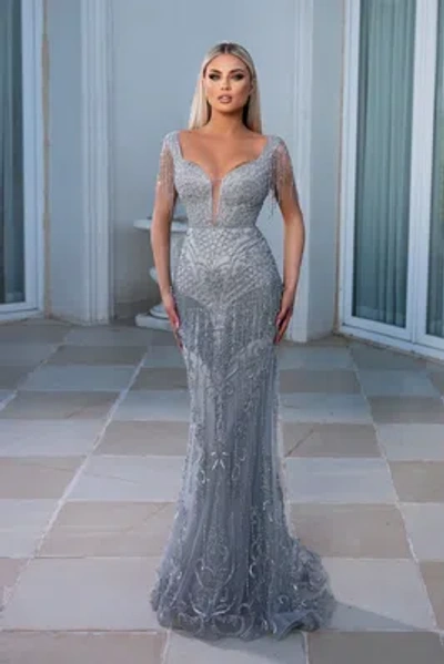 Pre-owned Scarlett Portia &  Ps23985 Evening Dress Lowest Price Guarantee Authentic In Silver