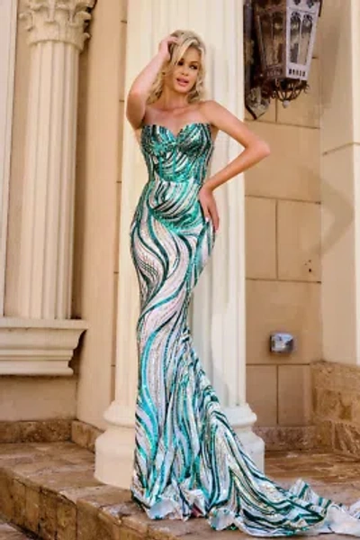 Pre-owned Scarlett Portia &  Ps24341 Evening Dress Lowest Price Guarantee Authentic In Teal/multicolor