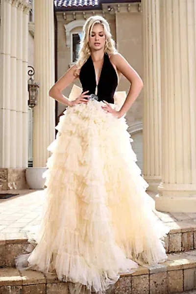 Pre-owned Scarlett Portia &  Ps24681 Evening Dress Lowest Price Guarantee Authentic In Black/cream