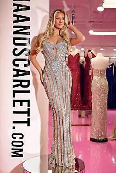 Pre-owned Scarlett Portia &  Ps24860c Evening Dress Lowest Price Guarantee Authentic In Silver/nude