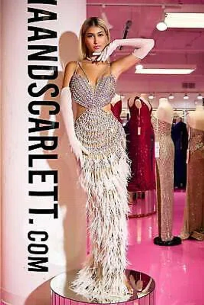 Pre-owned Scarlett Portia &  Ps24861c Evening Dress Lowest Price Guarantee Authentic In Silver/nude