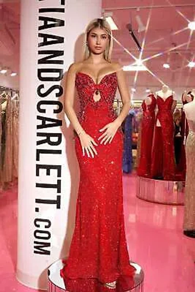 Pre-owned Scarlett Portia &  Ps24878c Evening Dress Lowest Price Guarantee Authentic In Red