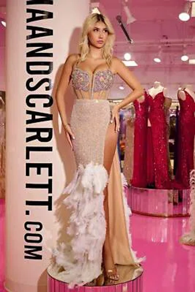 Pre-owned Scarlett Portia &  Ps24881c Evening Dress Lowest Price Guarantee Authentic In Silver/nude