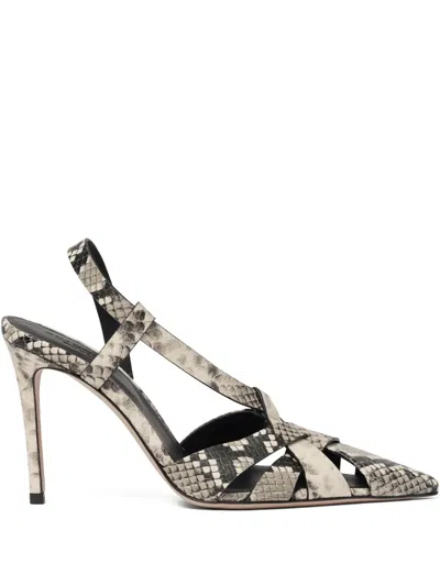 Scarosso 85mm Athena Snakeskin-embossed Slingback Pumps In Grey - Snake-printed Calf