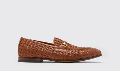 Scarosso Alessandro Woven Leather Loafers In Cognac - Calf