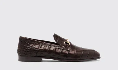 Scarosso Alessandro Dark Brown Croco - Man Loafers Dark Brown In Dark Brown - Croco-printed Calf