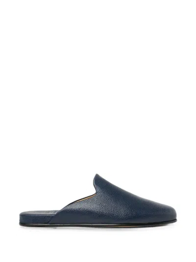 Scarosso Atlas Travel Pebble-grain Leather Slippers In Blue