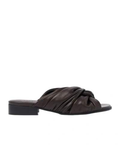 Scarosso Knotted-detail Slide Sandals In Dark Brown - Calf