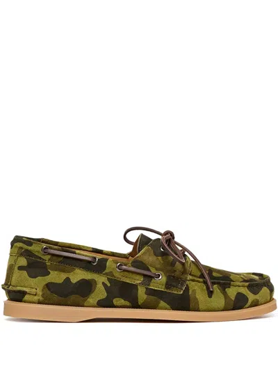 Scarosso Camouflage Suede Boat Shoes In Brown