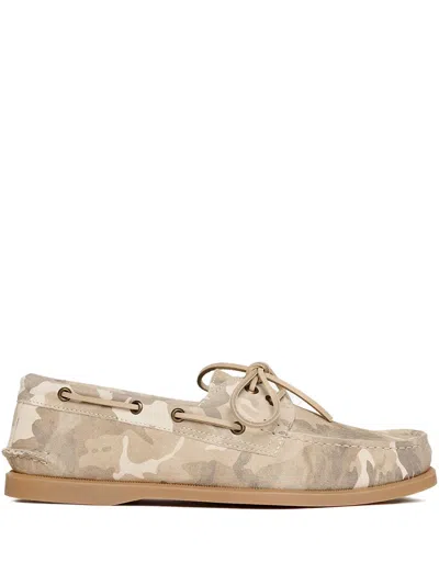 Scarosso Camouflage Suede Boat Shoes In Neutral