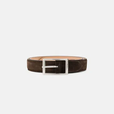Scarosso Belts Cintura Testa Di Moro Classica Suede Leather In Dark Brown Suede