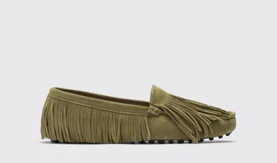 Scarosso Cochise Fringe-detail Suede Loafers In Green - Suede