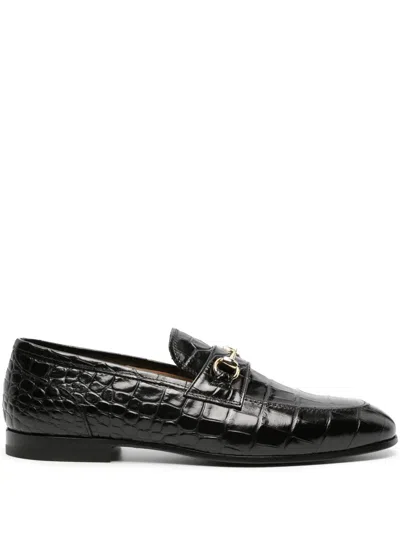 Scarosso Crocodile-effect Leather Loafers In Black - Croco-printed Calf