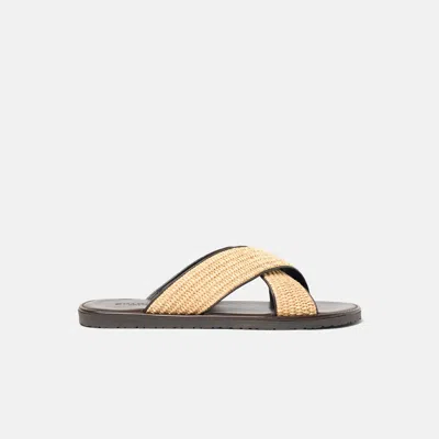 Scarosso Ettore Crossover-strap Raffia Sandals In Brown