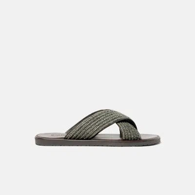 Scarosso Ettore Crossover-strap Raffia Sandals In Gray