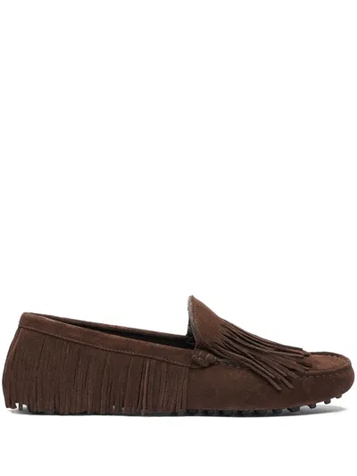 Scarosso Fringed Suede Loafers In Brown